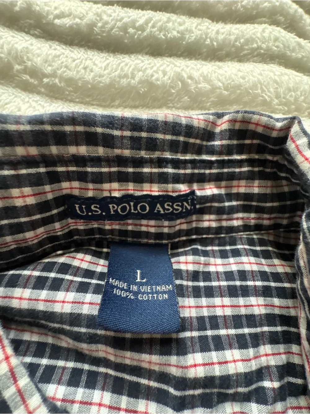 U.S. Polo Assn Men’s Large Plaid Button Down Shirt Navy Red 100% Cotton